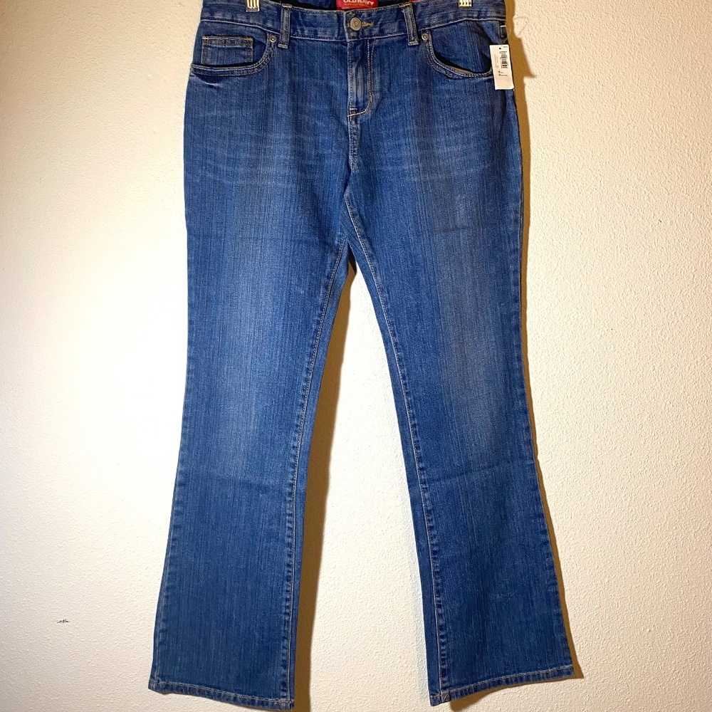 OLD NAVY GIRLS DENIM JEANS SZ 14 PLUS SEMI-EVASE BLUE MID RISE BOOTCUT 30X30